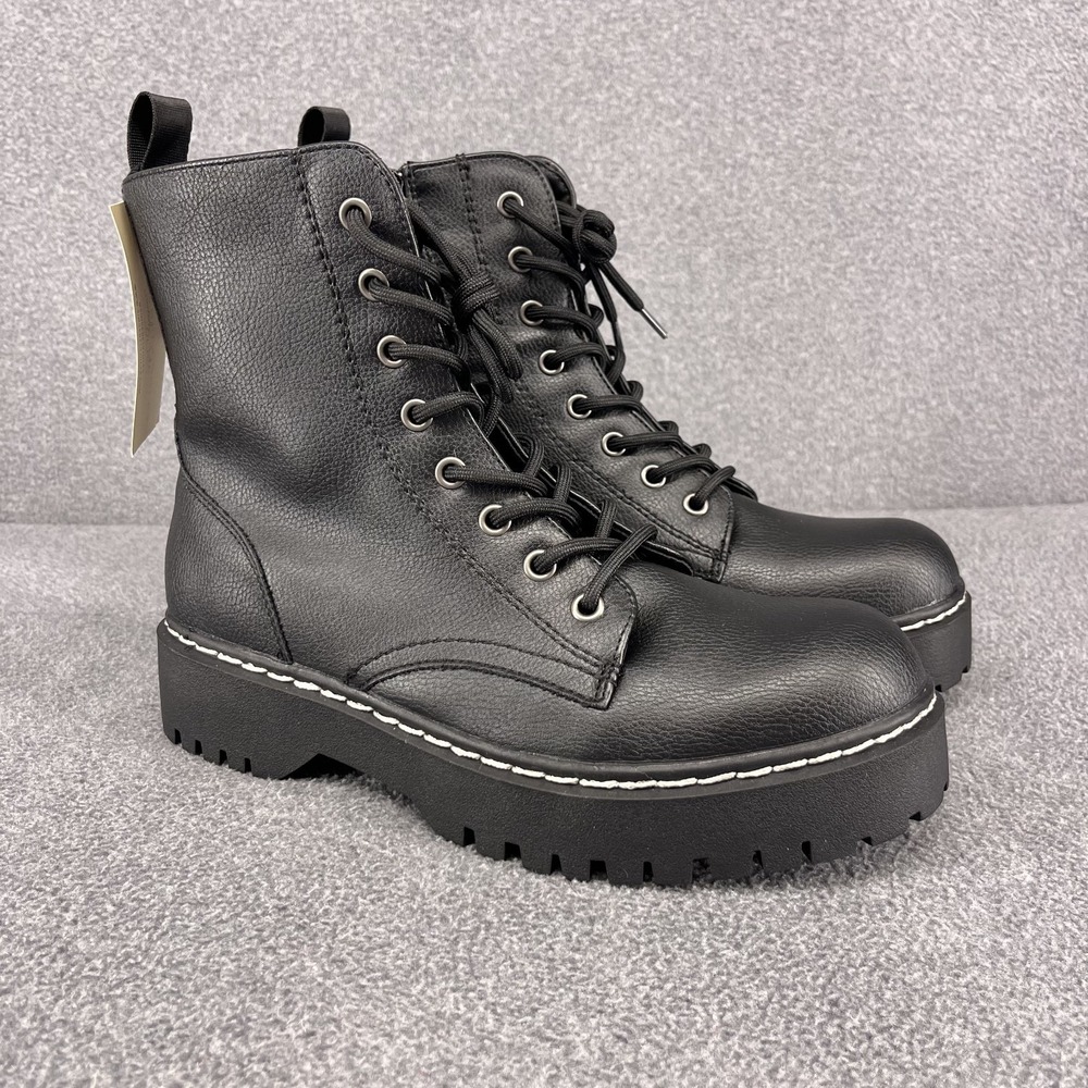 Sincerely Jules Harley Chunky Combat Leather‎ Boots Women's 7.5 M Black
